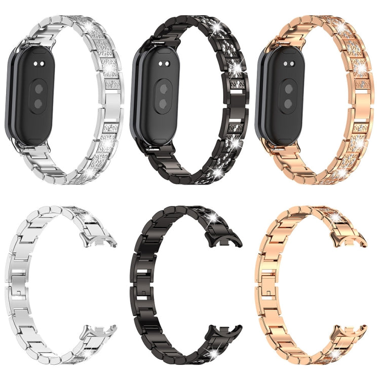 For Xiaomi Mi Band 8 Three-beads Full Diamond Metal Watch Band(Black) - Watch Bands by PMC TechLife | Online Shopping South Africa | PMC TechLife