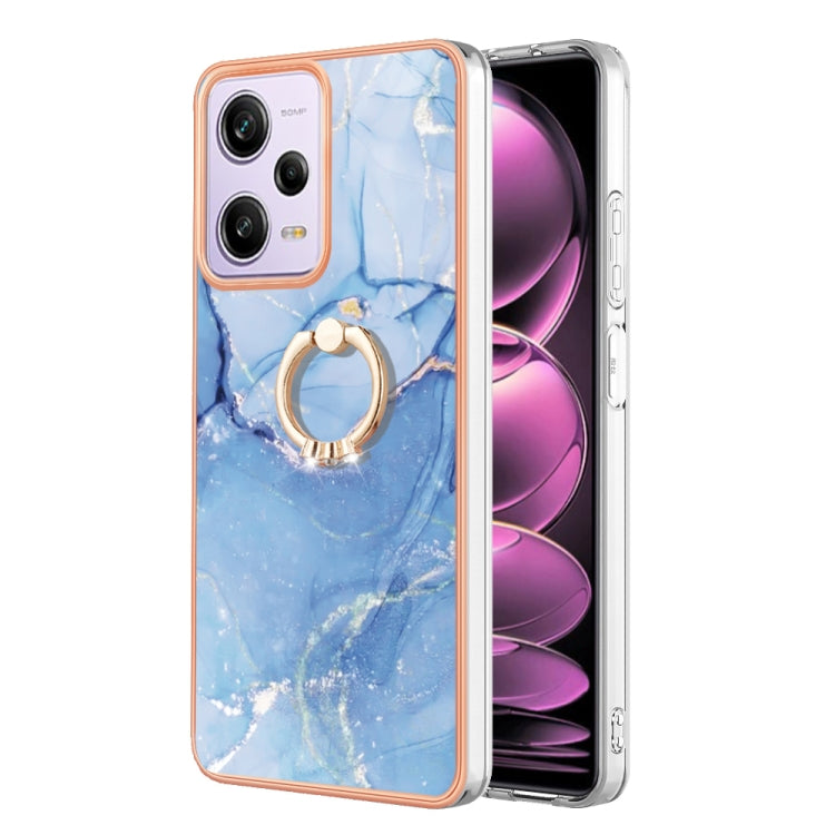For Xiaomi Redmi Note 12 Pro 5G Global Electroplating Marble Dual-side IMD Phone Case with Ring(Blue 018) - free shipping - PMC TechLife - Order now!