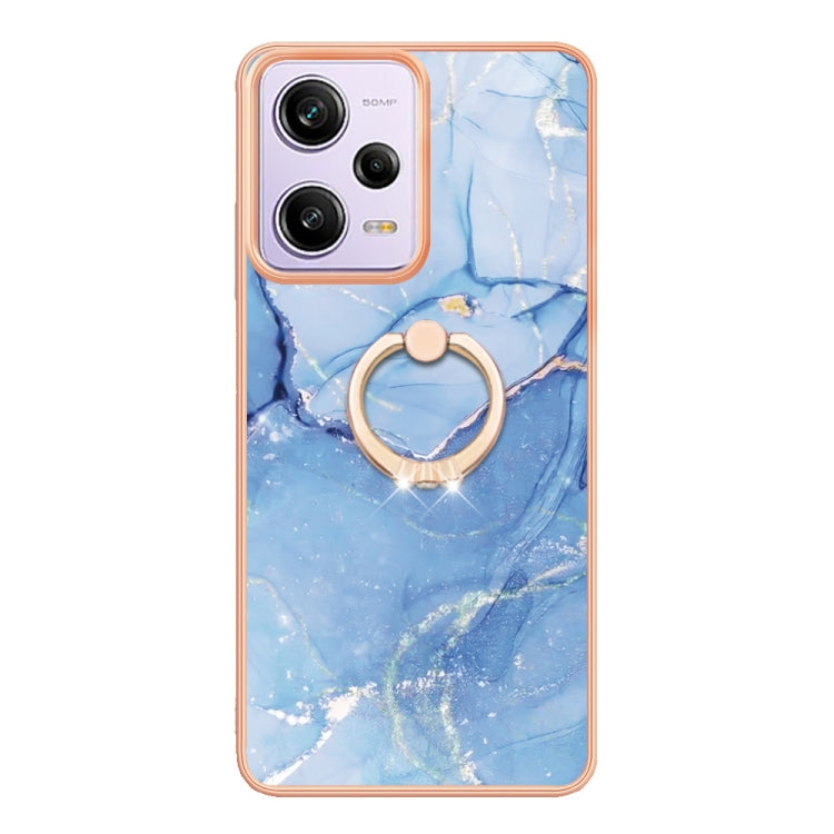 For Xiaomi Redmi Note 12 Pro 5G Global Electroplating Marble Dual-side IMD Phone Case with Ring(Blue 018) - free shipping - PMC TechLife - Order now!