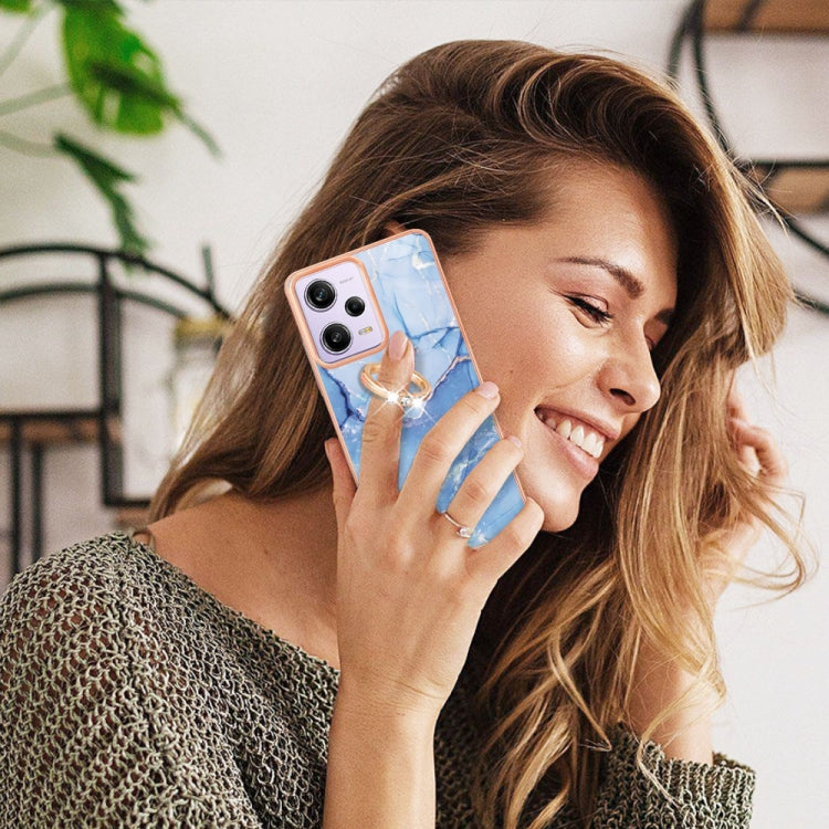 For Xiaomi Redmi Note 12 Pro 5G Global Electroplating Marble Dual-side IMD Phone Case with Ring(Blue 018) - free shipping - PMC TechLife - Order now!