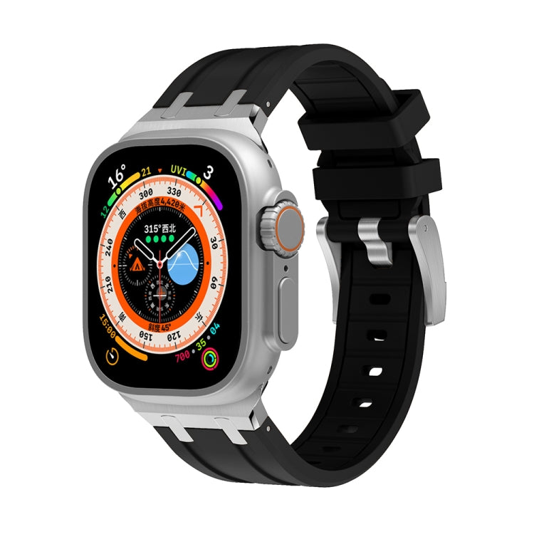 AP Silicone Watch Band For Apple Watch SE 2022 44mm(Silver Black) - Watch Bands by PMC TechLife | Online Shopping South Africa | PMC TechLife