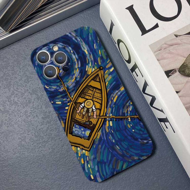 For iPhone 13 Precise Hole Oil Painting Pattern PC Phone Case(Boating) - free shipping - PMC TechLife - Order now!