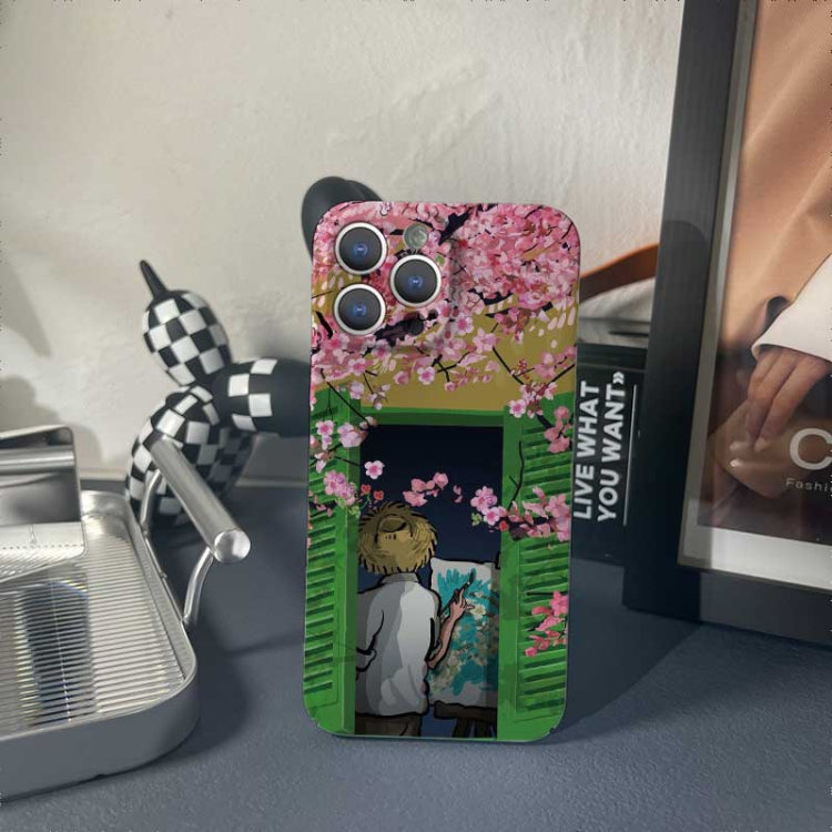 For iPhone 13 Precise Hole Oil Painting Pattern PC Phone Case(Peach Blossom) - free shipping - PMC TechLife - Order now!