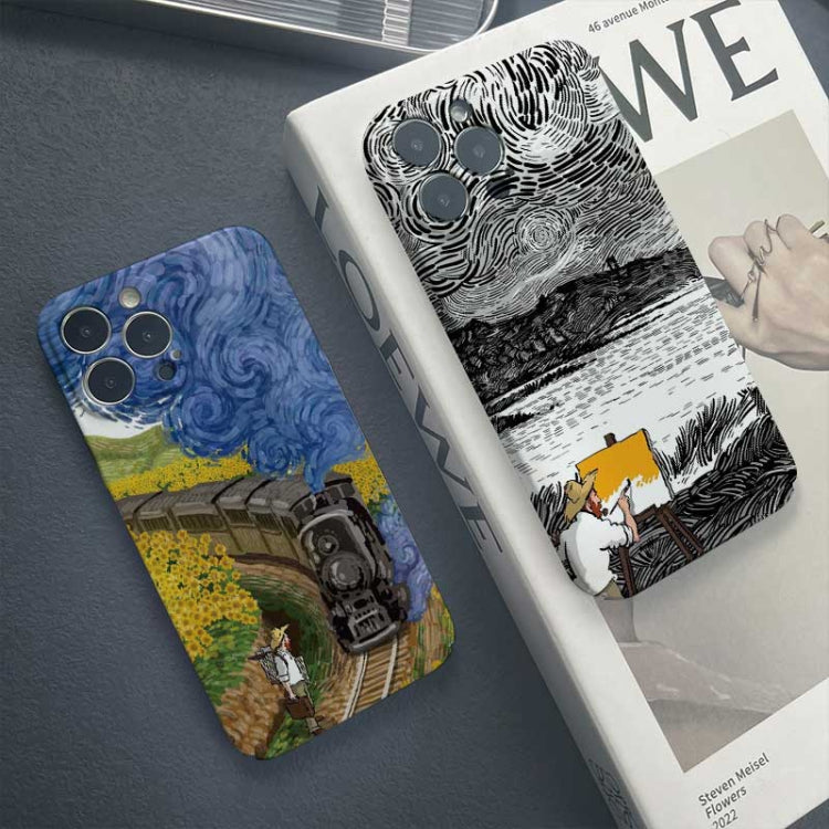 For iPhone 13 Pro Precise Hole Oil Painting Pattern PC Phone Case(Train) - iPhone 13 Pro Cases by PMC TechLife | Online Shopping South Africa | PMC TechLife