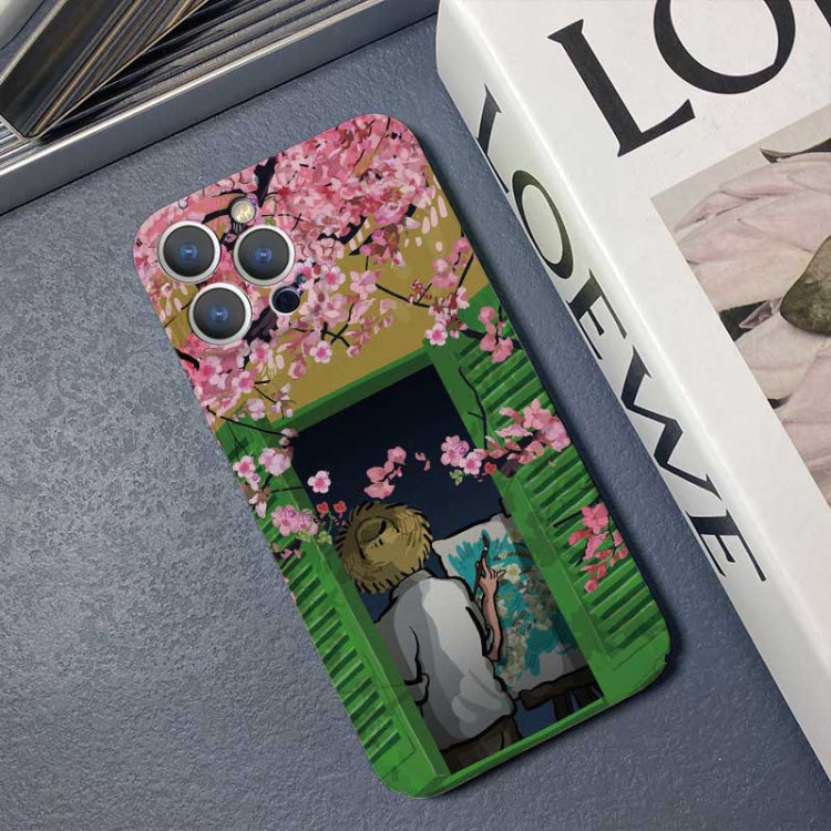 For iPhone 12 mini Precise Hole Oil Painting Pattern PC Phone Case(Peach Blossom) - free shipping - PMC TechLife - Order now!