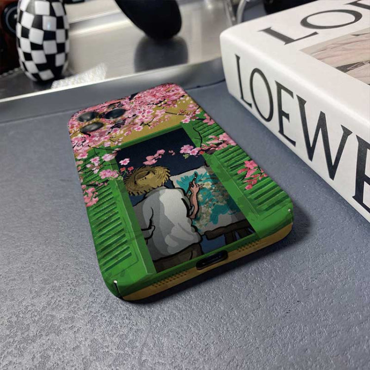 For iPhone 12 mini Precise Hole Oil Painting Pattern PC Phone Case(Peach Blossom) - free shipping - PMC TechLife - Order now!