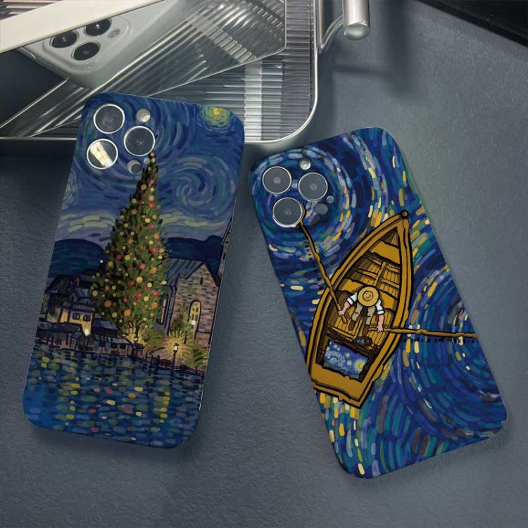 For iPhone 12 Pro Max Precise Hole Oil Painting Pattern PC Phone Case(Boating) - iPhone 12 Pro Max Cases by PMC TechLife | Online Shopping South Africa | PMC TechLife