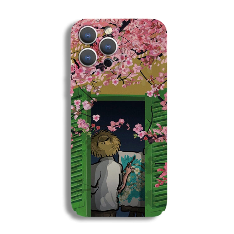 For iPhone 12 Pro Max Precise Hole Oil Painting Pattern PC Phone Case(Peach Blossom) - iPhone 12 Pro Max Cases by PMC TechLife | Online Shopping South Africa | PMC TechLife