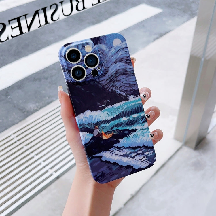 For iPhone 14 Pro Precise Hole Oil Painting Pattern PC Phone Case(Sea Wave) - iPhone 14 Pro Cases by PMC TechLife | Online Shopping South Africa | PMC TechLife