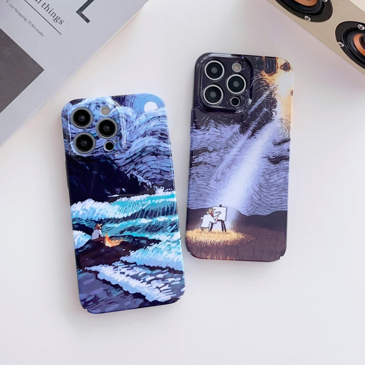 For iPhone 13 Precise Hole Oil Painting Pattern PC Phone Case(Sea Wave) - free shipping - PMC TechLife - Order now!
