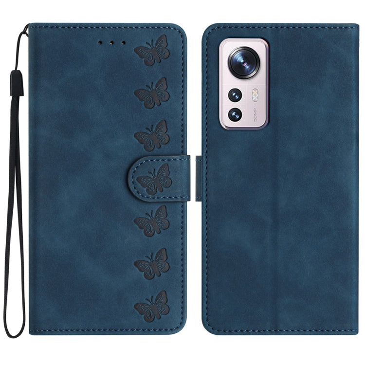 For Xiaomi 12 Pro Seven Butterflies Embossed Leather Phone Case(Blue) - free shipping - PMC TechLife - Order now!