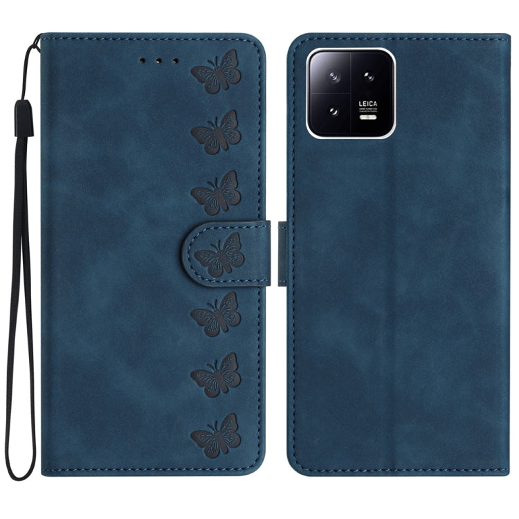 For Xiaomi 13 Pro Seven Butterflies Embossed Leather Phone Case(Blue) - free shipping - PMC TechLife - Order now!