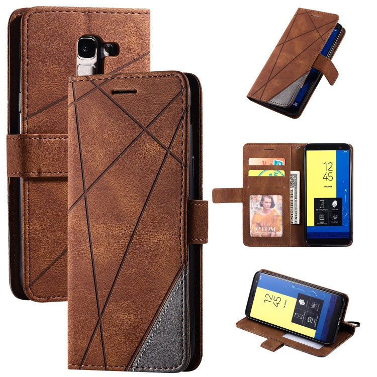 For Samsung Galaxy J6 Skin Feel Splicing Horizontal Flip Leather Case with Holder & Card Slots & Wallet & Photo Frame(Brown) - free shipping - PMC TechLife - Order now!