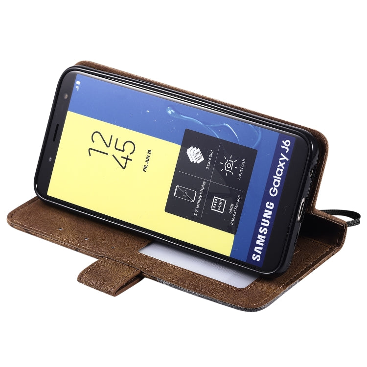 For Samsung Galaxy J6 Skin Feel Splicing Horizontal Flip Leather Case with Holder & Card Slots & Wallet & Photo Frame(Brown) - free shipping - PMC TechLife - Order now!