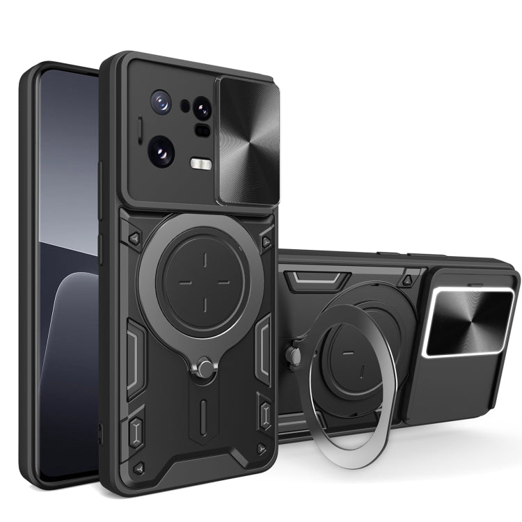 For Xiaomi 13 Pro CD Texture Sliding Camshield Magnetic Holder Phone Case(Black) - free shipping - PMC TechLife - Order now!