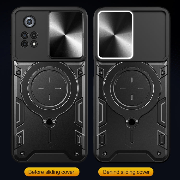 For Xiaomi Poco X4 Pro 5G CD Texture Sliding Camshield Magnetic Holder Phone Case(Blue) - free shipping - PMC TechLife - Order now!