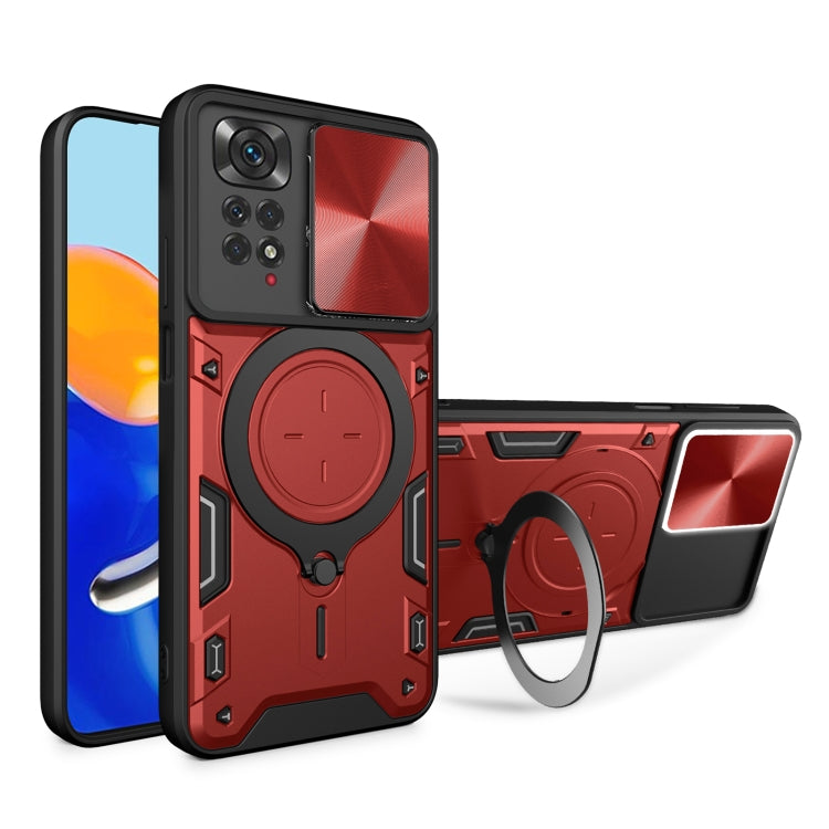For Xiaomi Redmi Note 11 4G CD Texture Sliding Camshield Magnetic Holder Phone Case(Red) - free shipping - PMC TechLife - Order now!