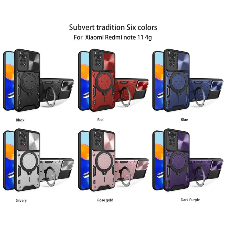 For Xiaomi Redmi Note 11 4G CD Texture Sliding Camshield Magnetic Holder Phone Case(Red) - free shipping - PMC TechLife - Order now!