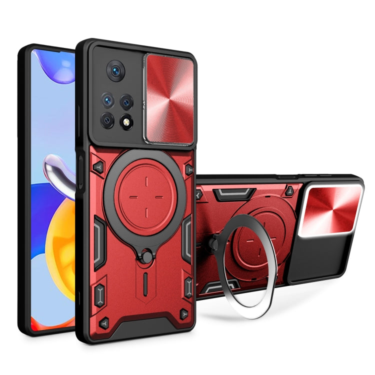 For Xiaomi Redmi Note 11 Pro CD Texture Sliding Camshield Magnetic Holder Phone Case(Red) - free shipping - PMC TechLife - Order now!