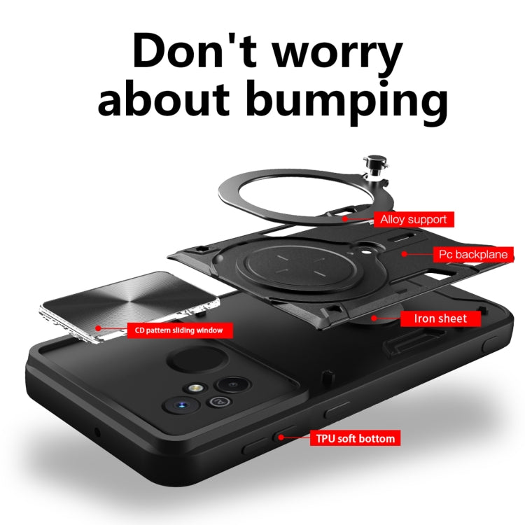 For Xiaomi Redmi 12C CD Texture Sliding Camshield Magnetic Holder Phone Case(Red) - free shipping - PMC TechLife - Order now!