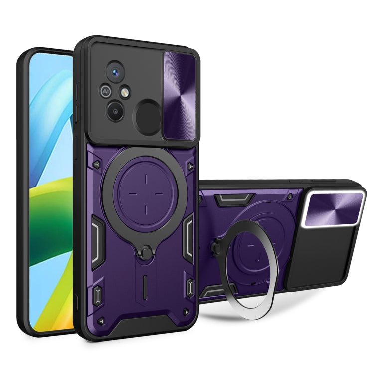 For Xiaomi Redmi 12C CD Texture Sliding Camshield Magnetic Holder Phone Case(Purple) - free shipping - PMC TechLife - Order now!
