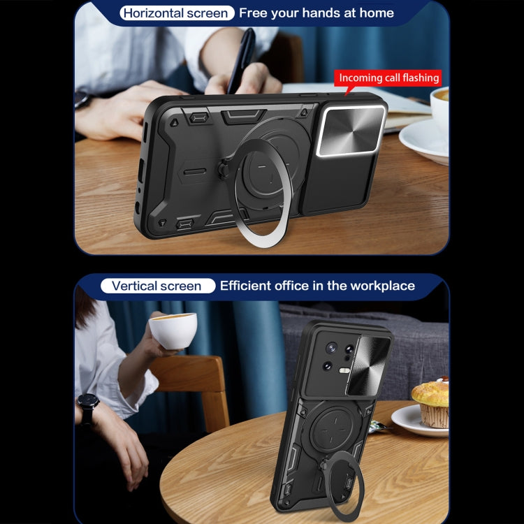 For Xiaomi 13 CD Texture Sliding Camshield Magnetic Holder Phone Case(Silver) - free shipping - PMC TechLife - Order now!