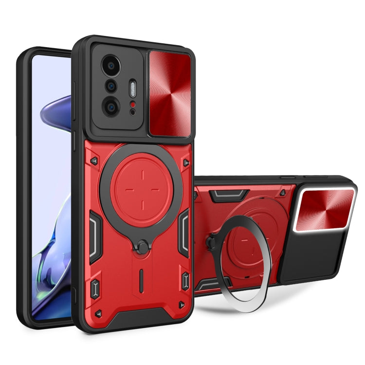 For Xiaomi 11T CD Texture Sliding Camshield Magnetic Holder Phone Case(Red) - free shipping - PMC TechLife - Order now!