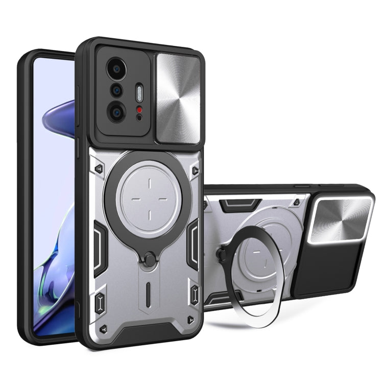 For Xiaomi 11T CD Texture Sliding Camshield Magnetic Holder Phone Case(Silver) - free shipping - PMC TechLife - Order now!