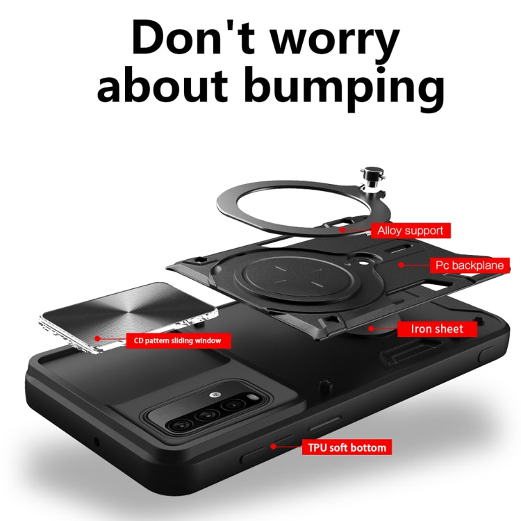 For Xiaomi Redmi Note 9 4G / Poco M3 CD Texture Sliding Camshield Magnetic Holder Phone Case(Blue) - free shipping - PMC TechLife - Order now!