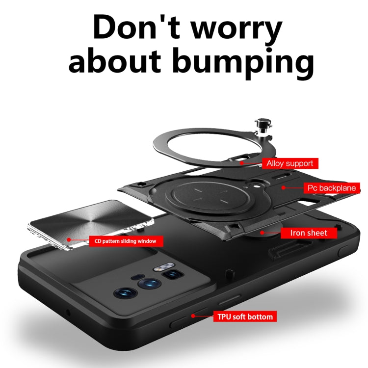 For Xiaomi Poco F5 Pro/Redmi K60  CD Texture Sliding Camshield Magnetic Holder Phone Case(Black) - free shipping - PMC TechLife - Order now!