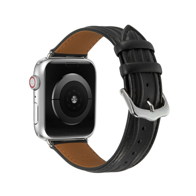 Embossed Line Genuine Leather Watch Band For Apple Watch Ultra 49mm(Black) - Watch Bands by PMC TechLife | Online Shopping South Africa | PMC TechLife