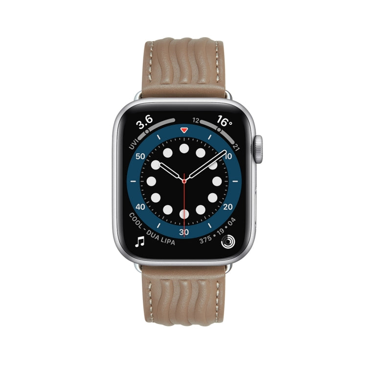 Embossed Line Genuine Leather Watch Band For Apple Watch 8 41mm(Milky Brown) - Watch Bands by PMC TechLife | Online Shopping South Africa | PMC TechLife