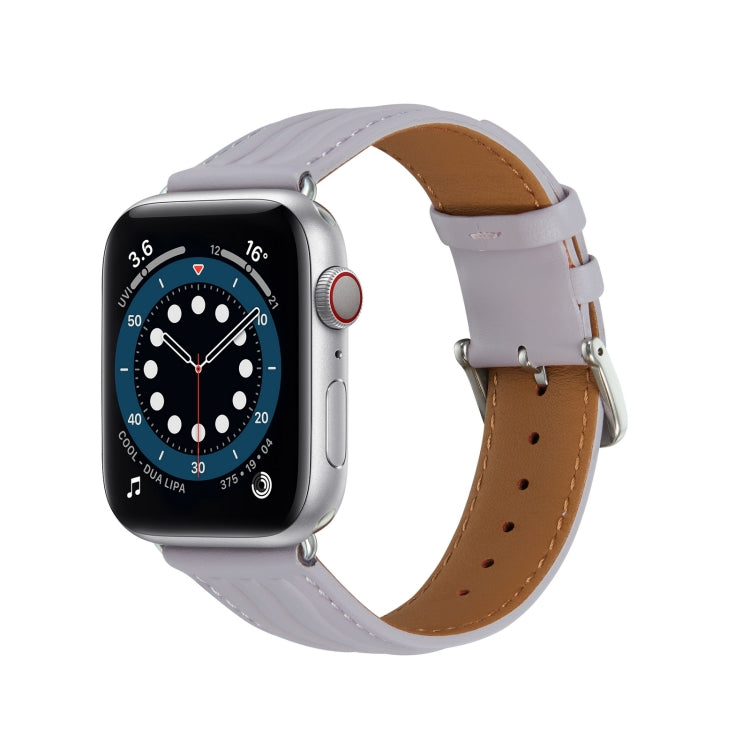 Embossed Line Genuine Leather Watch Band For Apple Watch 8 45mm(Lavender Purple) - Watch Bands by PMC TechLife | Online Shopping South Africa | PMC TechLife