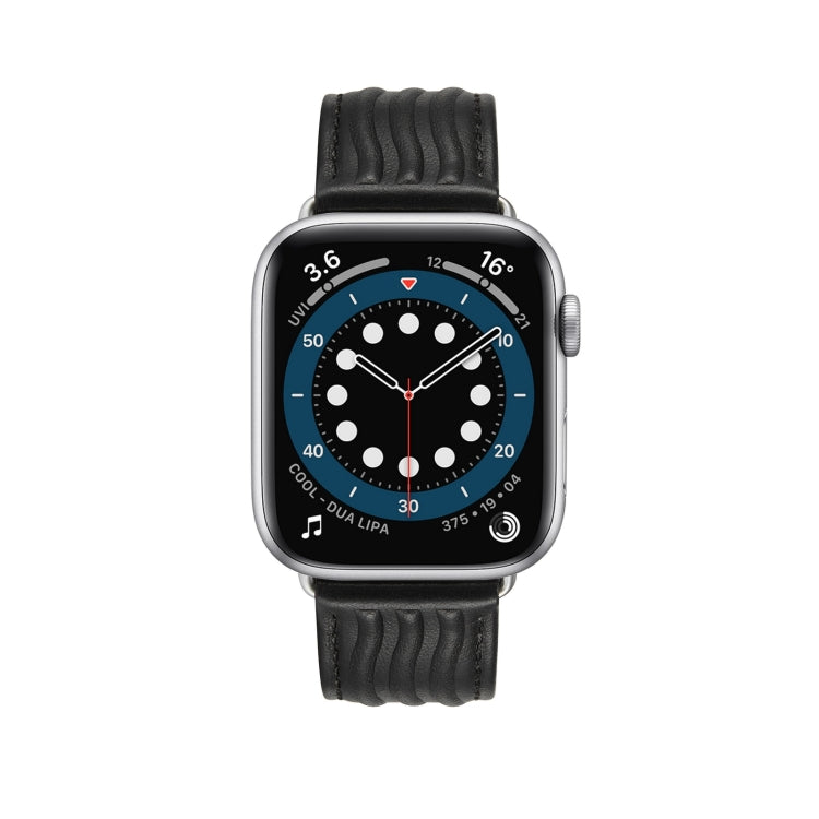 Embossed Line Genuine Leather Watch Band For Apple Watch SE 2022 40mm(Black) - Watch Bands by PMC TechLife | Online Shopping South Africa | PMC TechLife