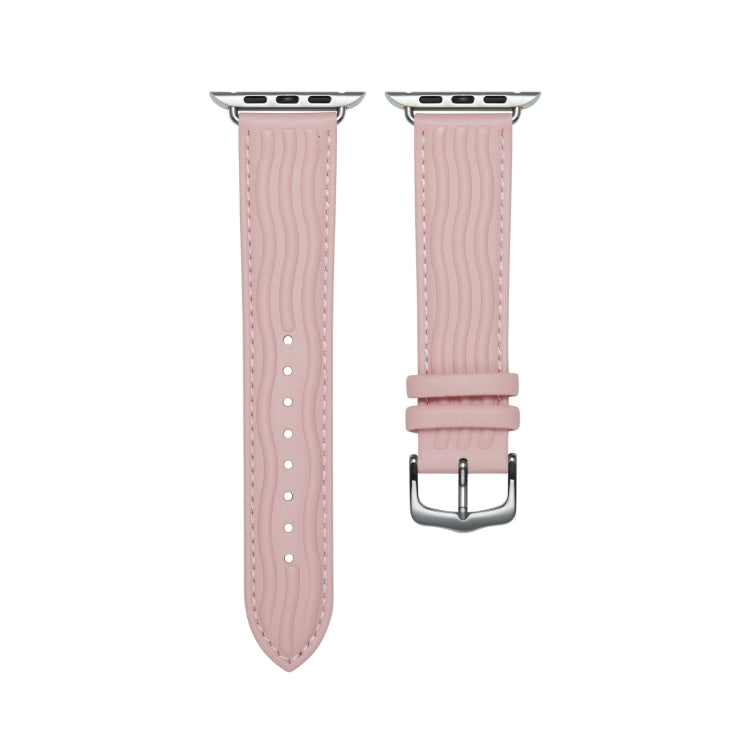 Embossed Line Genuine Leather Watch Band For Apple Watch 7 45mm(Pink) - Watch Bands by PMC TechLife | Online Shopping South Africa | PMC TechLife