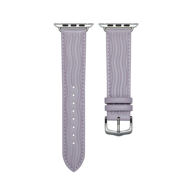 Embossed Line Genuine Leather Watch Band For Apple Watch SE 44mm(Lavender Purple) - Watch Bands by PMC TechLife | Online Shopping South Africa | PMC TechLife