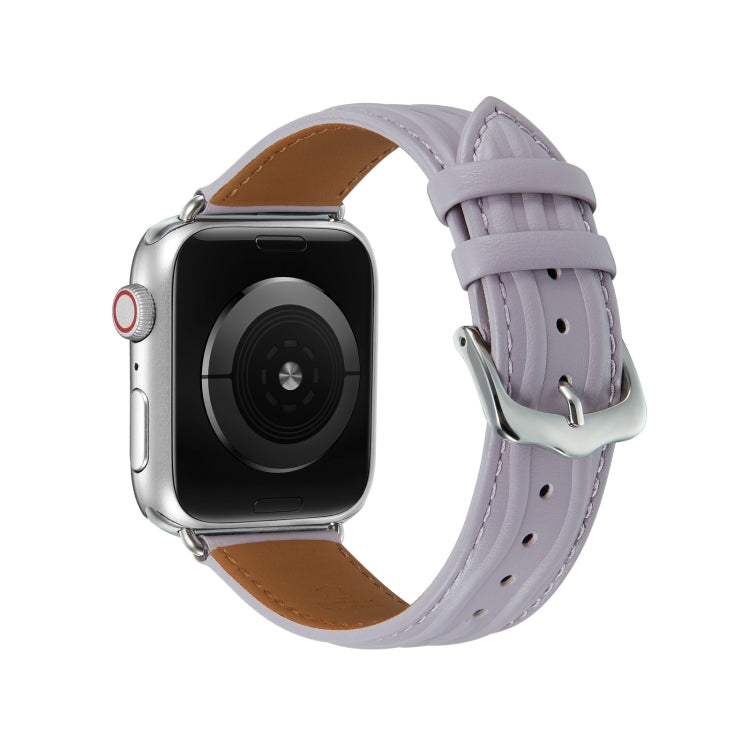 Embossed Line Genuine Leather Watch Band For Apple Watch SE 44mm(Lavender Purple) - Watch Bands by PMC TechLife | Online Shopping South Africa | PMC TechLife