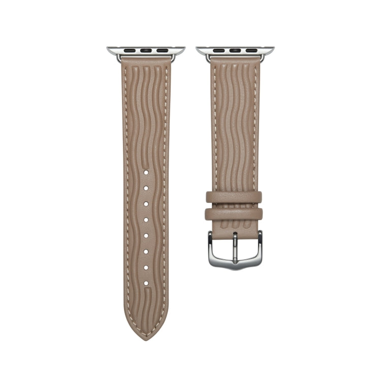 Embossed Line Genuine Leather Watch Band For Apple Watch 6 40mm(Milky Brown) - Watch Bands by PMC TechLife | Online Shopping South Africa | PMC TechLife