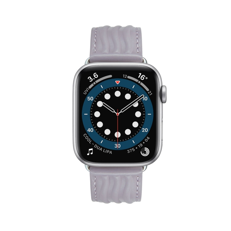 Embossed Line Genuine Leather Watch Band For Apple Watch 6 44mm(Lavender Purple) - Watch Bands by PMC TechLife | Online Shopping South Africa | PMC TechLife