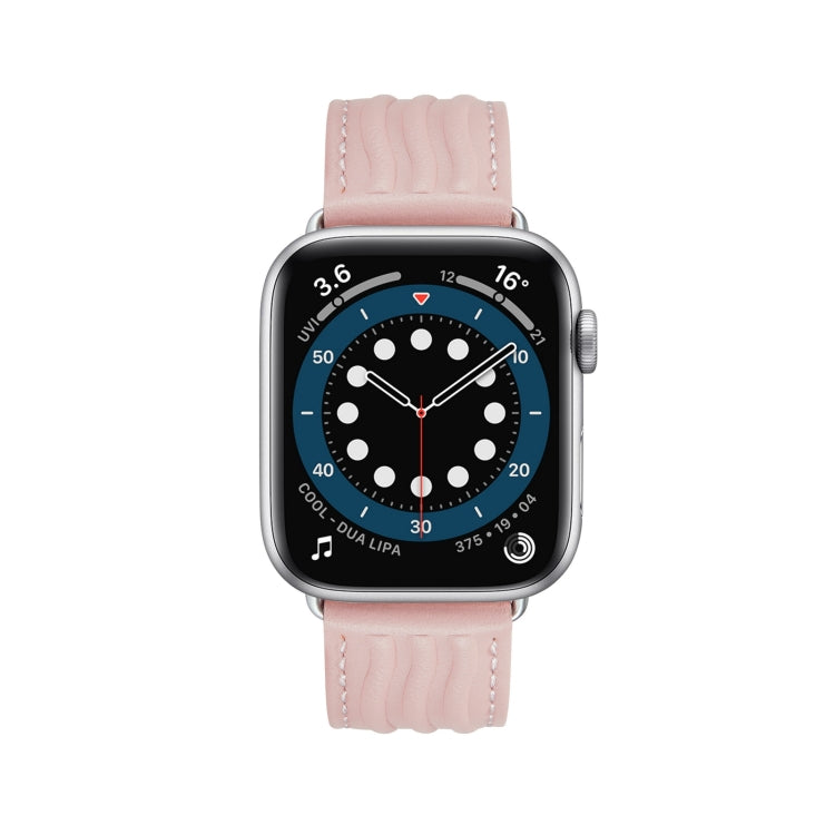 Embossed Line Genuine Leather Watch Band For Apple Watch 5 44mm(Pink) - Watch Bands by PMC TechLife | Online Shopping South Africa | PMC TechLife