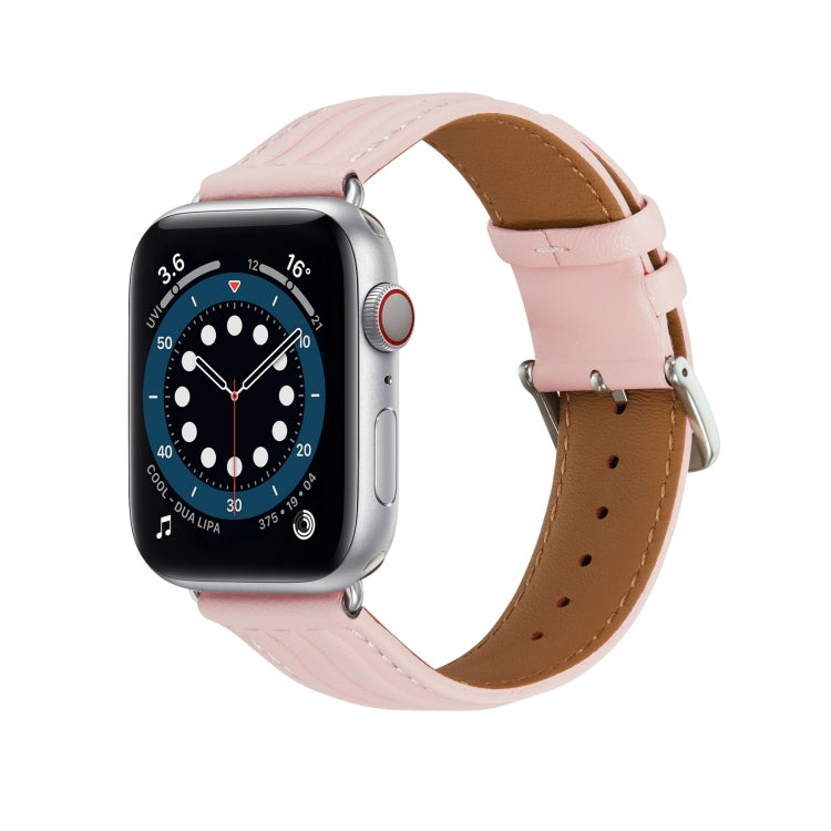 Embossed Line Genuine Leather Watch Band For Apple Watch 2 42mm(Pink) - Watch Bands by PMC TechLife | Online Shopping South Africa | PMC TechLife