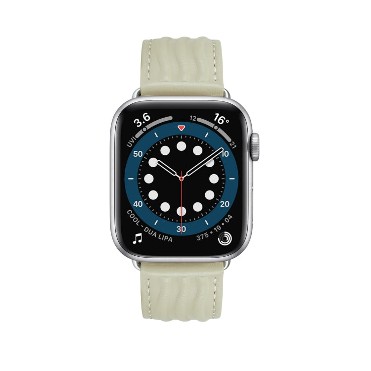 Embossed Line Genuine Leather Watch Band For Apple Watch 2 42mm(Milky White) - Watch Bands by PMC TechLife | Online Shopping South Africa | PMC TechLife