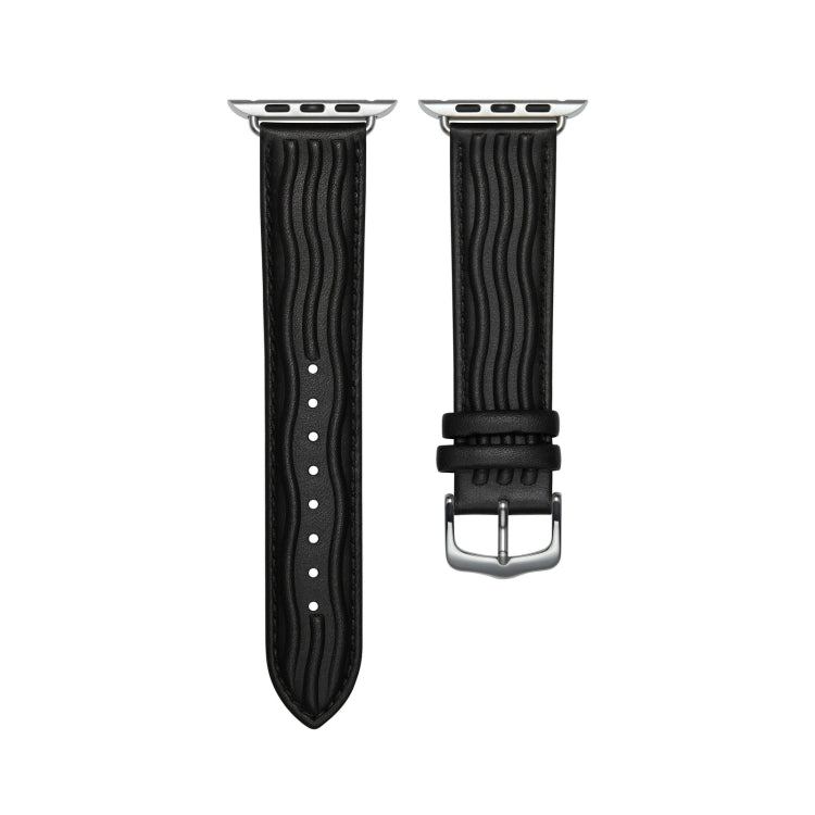 Embossed Line Genuine Leather Watch Band For Apple Watch 2 38mm(Black) - Watch Bands by PMC TechLife | Online Shopping South Africa | PMC TechLife