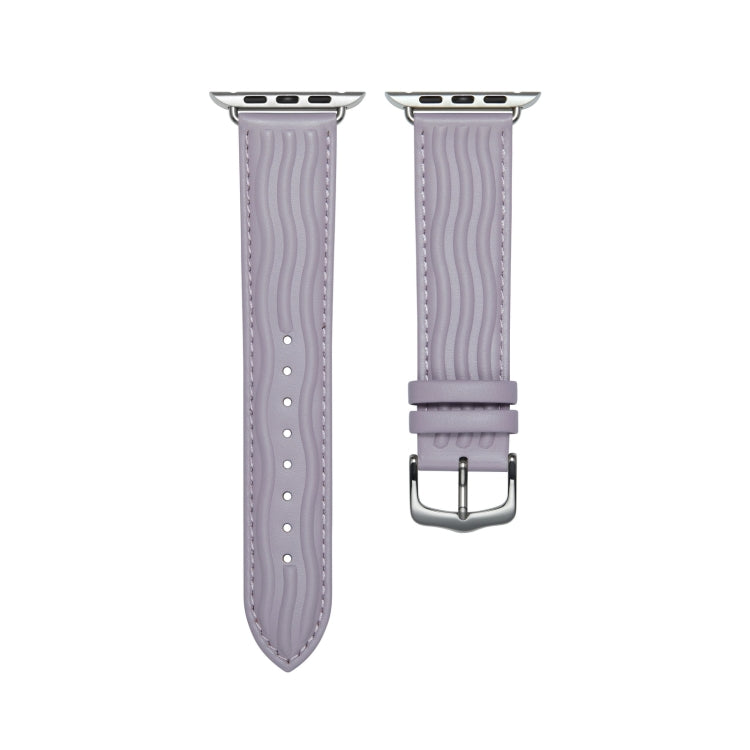 Embossed Line Genuine Leather Watch Band For Apple Watch 9 45mm(Lavender Purple) - Watch Bands by PMC TechLife | Online Shopping South Africa | PMC TechLife