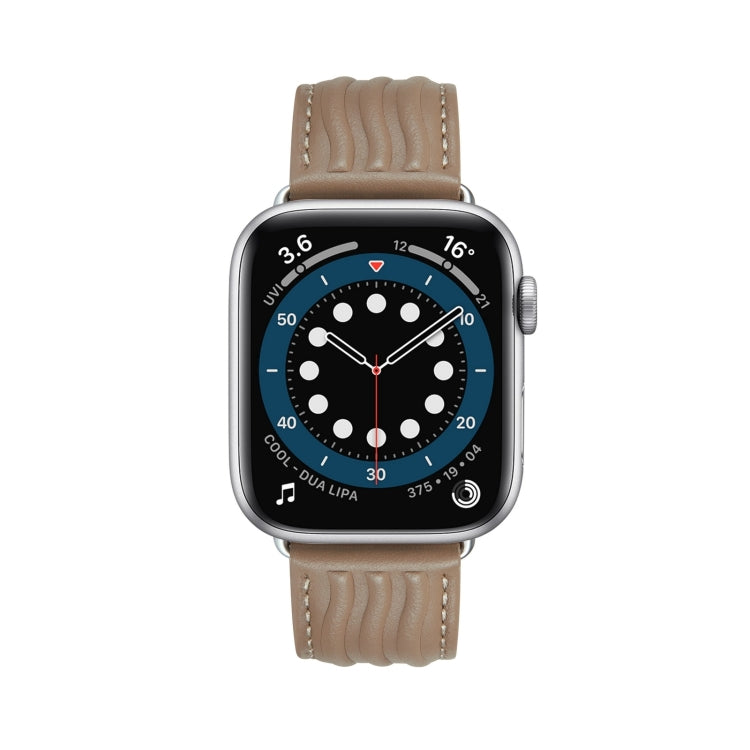 Embossed Line Genuine Leather Watch Band For Apple Watch 9 45mm(Milky Brown) - Watch Bands by PMC TechLife | Online Shopping South Africa | PMC TechLife
