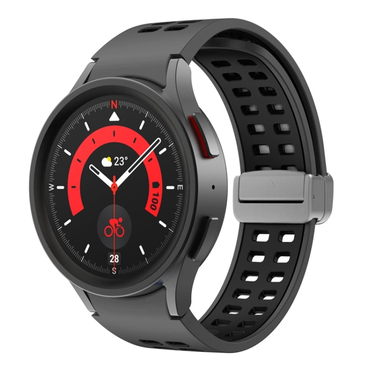 For Samsung Galaxy Watch5 Double-row Hole Folding Buckle Silicone Watch Band(Black) - Watch Bands by PMC TechLife | Online Shopping South Africa | PMC TechLife