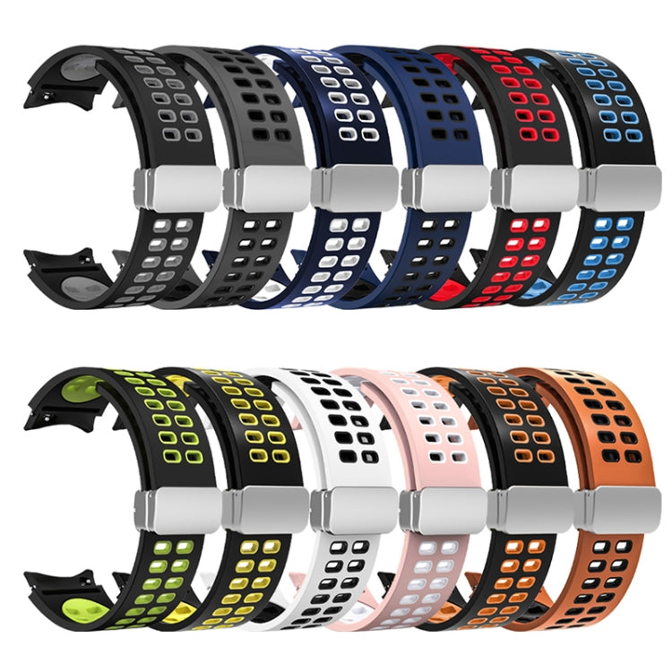 For Samsung Galaxy Watch5 Double-row Hole Folding Buckle Silicone Watch Band(Orange Black) - Watch Bands by PMC TechLife | Online Shopping South Africa | PMC TechLife