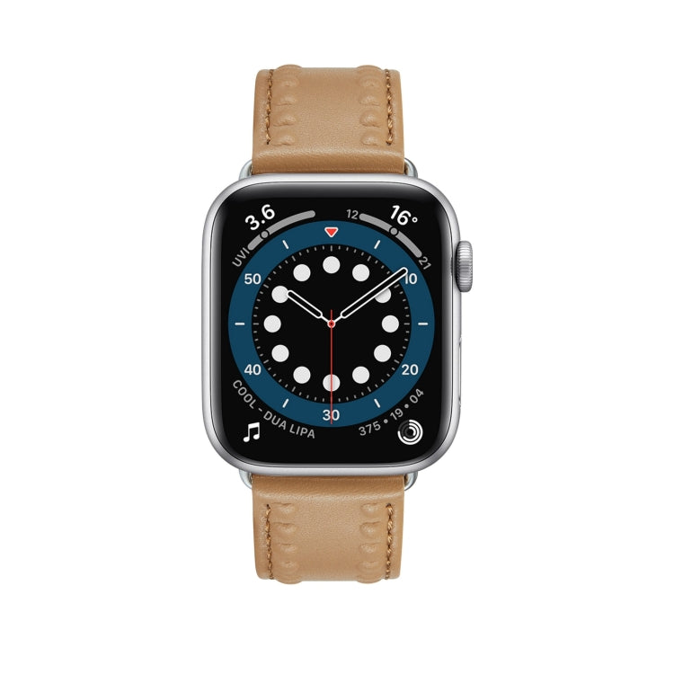 Embossed Love Genuine Leather Watch Band For Apple Watch Ultra 49mm(Khaki) - Watch Bands by PMC TechLife | Online Shopping South Africa | PMC TechLife