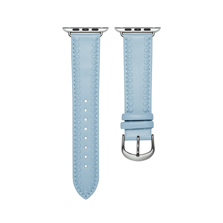 Embossed Love Genuine Leather Watch Band For Apple Watch Ultra 49mm(Blue) - Watch Bands by PMC TechLife | Online Shopping South Africa | PMC TechLife