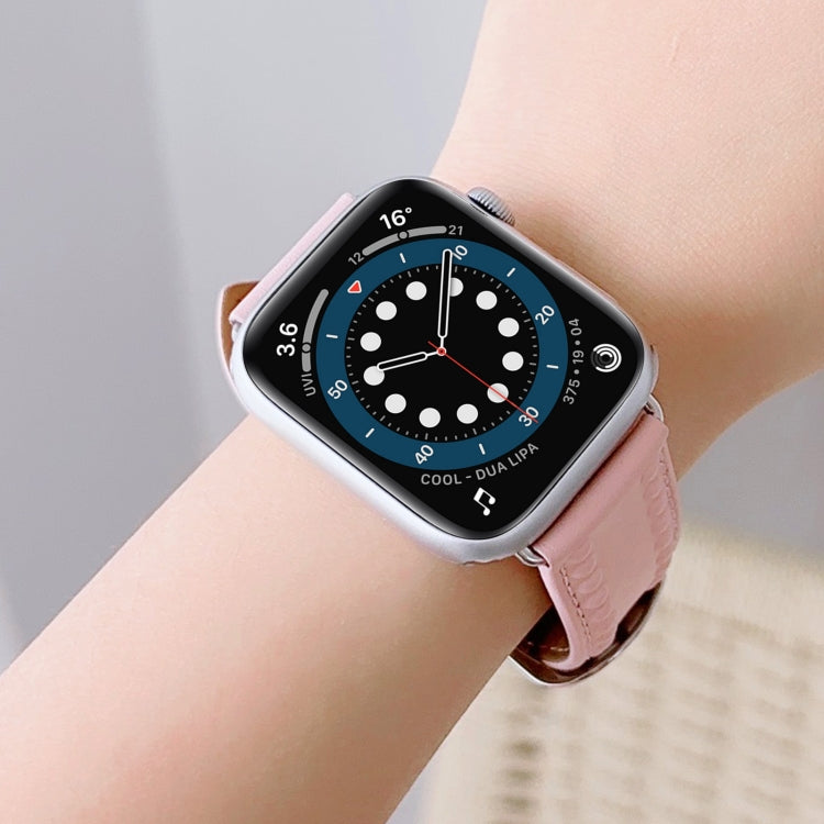 Embossed Love Genuine Leather Watch Band For Apple Watch 7 41mm(Pink) - Watch Bands by PMC TechLife | Online Shopping South Africa | PMC TechLife